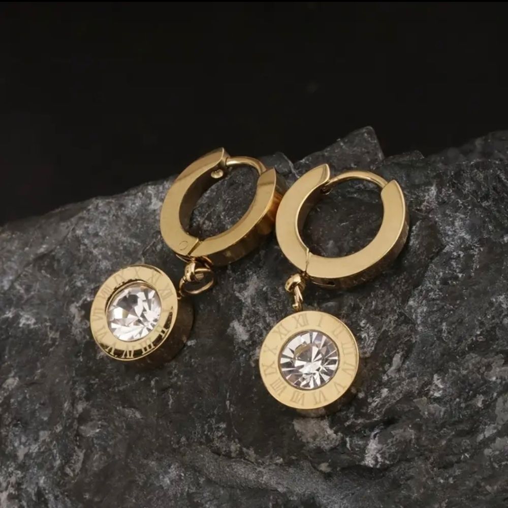 18k Gold Plated Gold Cubic Zirconia Roman Numeral Earrings